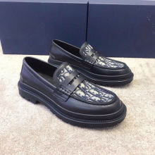 广州货欧洲真皮皮鞋新款牛皮拼接帆布休闲脚蹬男士男鞋乐福鞋