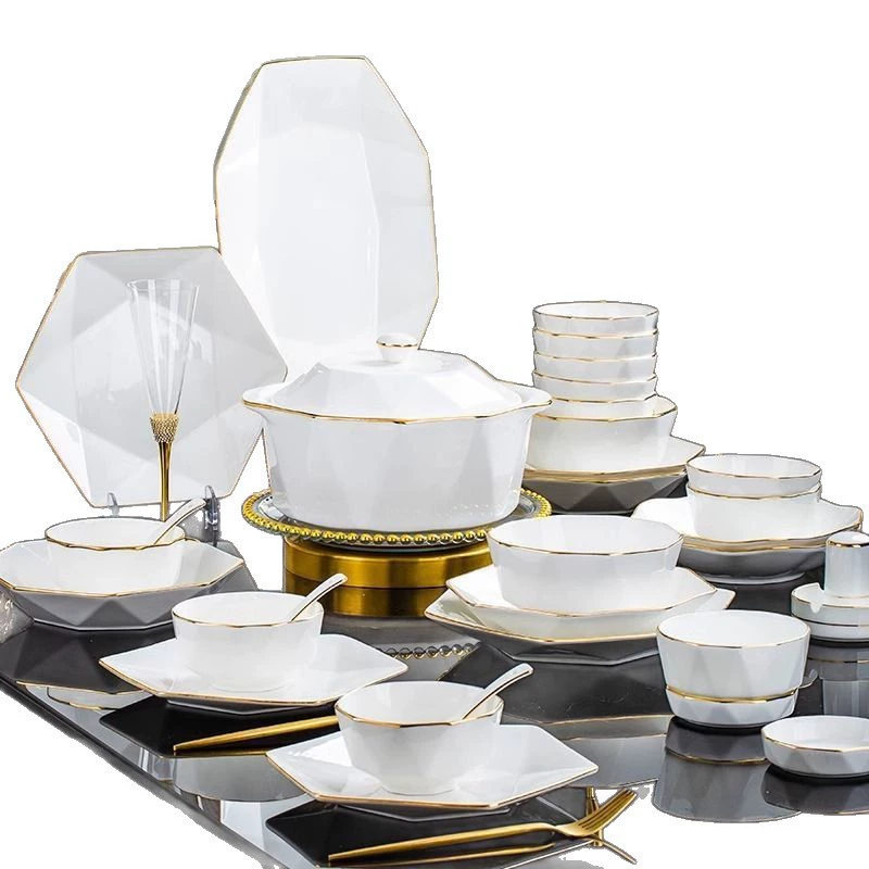 Diamond ceramic set, high quality tableware, simple and elegant design, light luxury style