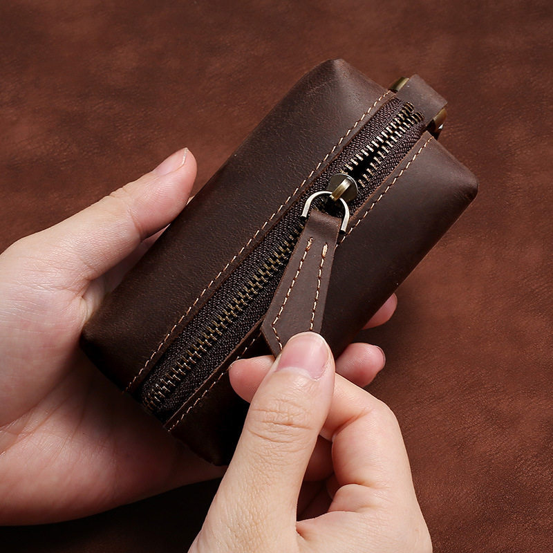 Genuine Leather Men's Key Case, Vintage High-End Crazy Horse Leather Key Storage Pouch, First-Layer Cowhide Durable Car Key Case