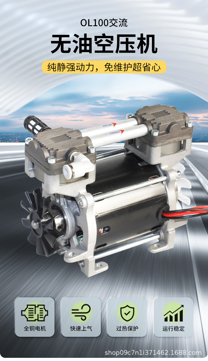 Lihao Electromechanical Ol100 Oil-Free Air Compressor 130W Large Flow Piston Type Small Positive Pressure Air Beauty Instrument