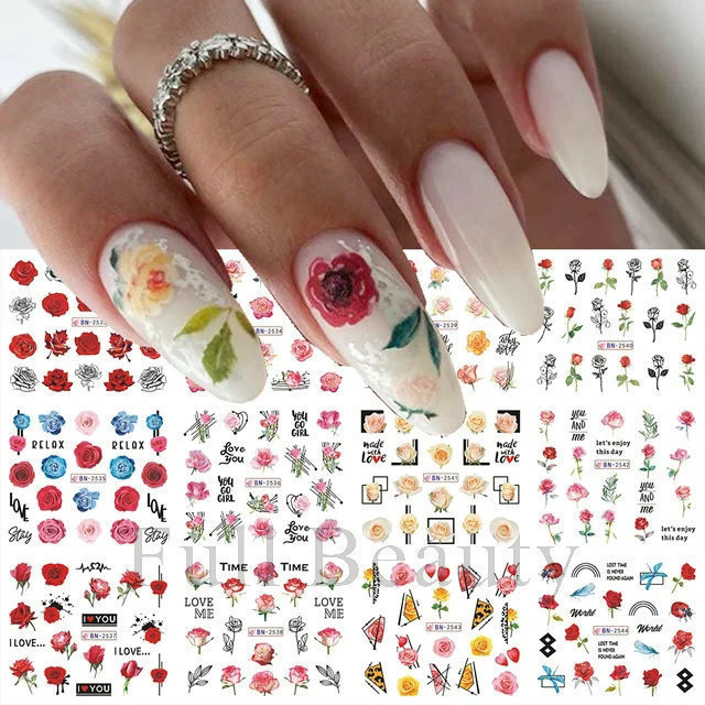 国境を越えた新しいネイルアート透かしシール春夏ユリ花薔薇桃花花花透かし爪貼り|undefined