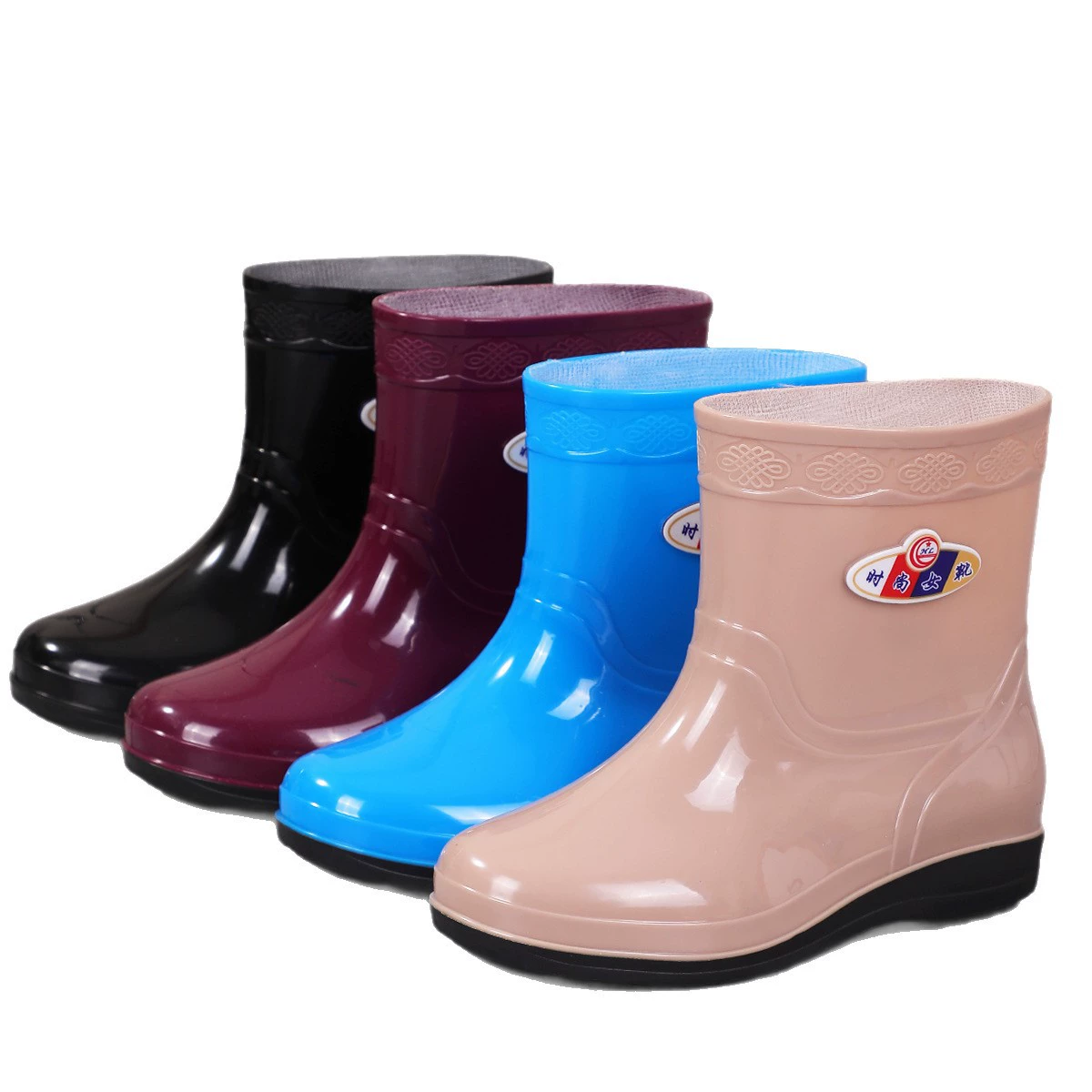 Spring and Autumn Short Tube Women's Rain Shoes Black Dirty Resistant Anti-Slip Rain Boots Labor Protection Glue Shoes Kitchen Mom Purple Water Boots Women