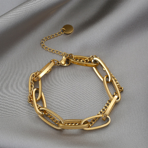 Longrui retro fashion gold long chain pendant double-layer thick bracelet women's trendy brand accessories bracelets for cross-border