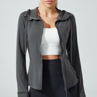 QCFE autumn and winter nude hooded sportswear jacket European and American women long sleeve zipper tight yoga jacket for women 2240