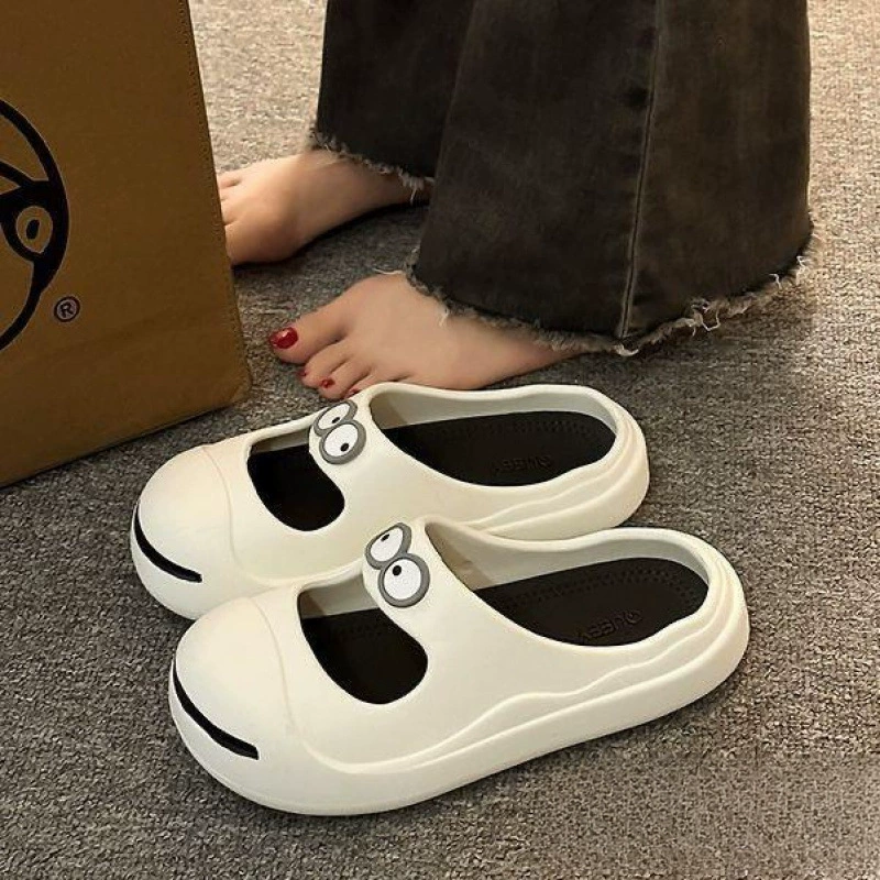 Тапочки для женской верхней одежды, новые женские сандалии с защитой от запаха, универсальные большие глаза, толстая подошва, открытая улыбка, легкая версия, белый и фиолетовый для взрослых.