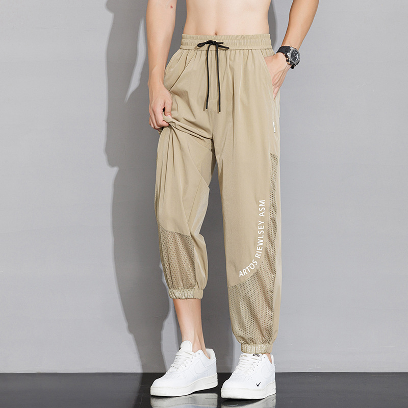 WASSUP アイスシルクパンツメンズカジュアルパンツ夏薄い 2025 新しいストレートルーズメッシュ速乾性メンズパンツ