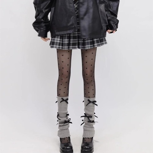 Ballet style bow calf socks knitted socks for women jk sweet ribbon leg covers mid-calf snow boots pile socks