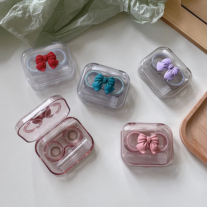 Contact Lens Case Portable Ins Bow Transparent No Need to Twist the Lid Mini Simple All-In-One Companion Contact Lens Case