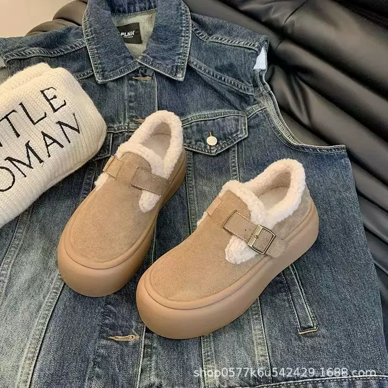 厚底勃肯鞋淑女毛毛鞋2024冬季新款加绒保暖百搭爆款雪地棉鞋子