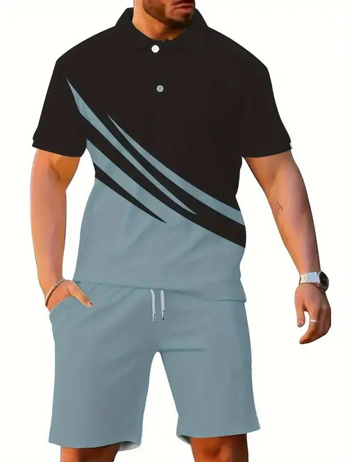 Alta calidad suelta 2025 nueva tendencia de moda salvaje de manga corta POLO pantalones cortos traje MB13 MA1