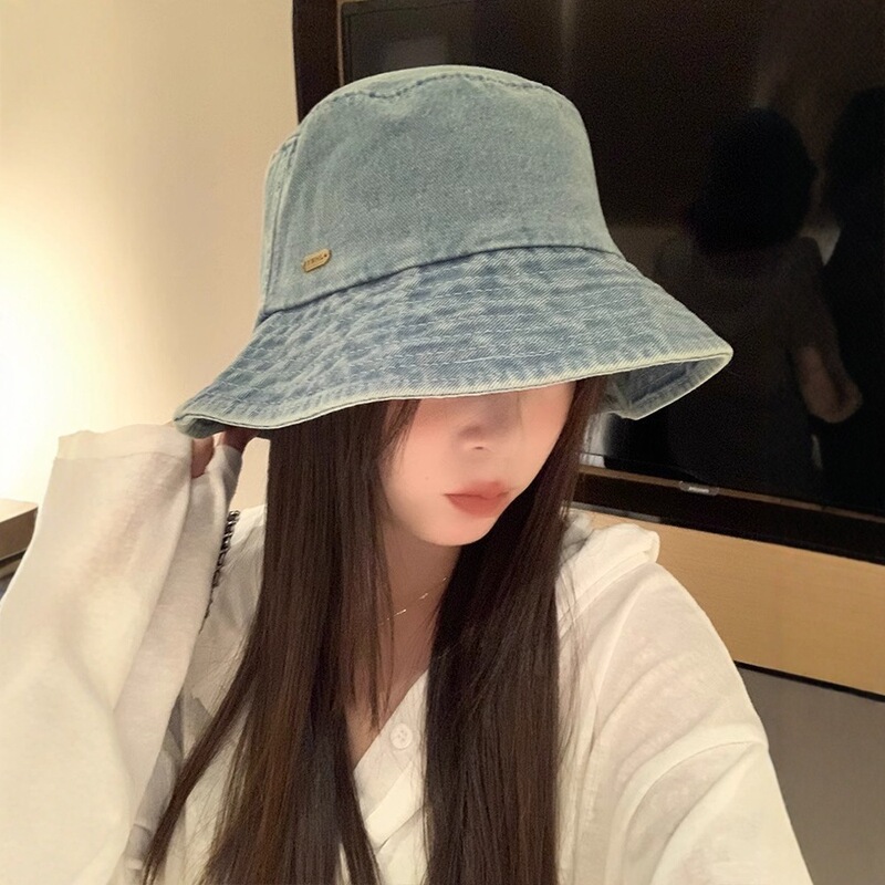 デニムの漁師の帽子の女性の韓国版の水洗いのファッション的なレトロな百合の盆の帽子の屋外のレジャーは顔の小さい日焼け止めの日よけの帽子を現します。|undefined