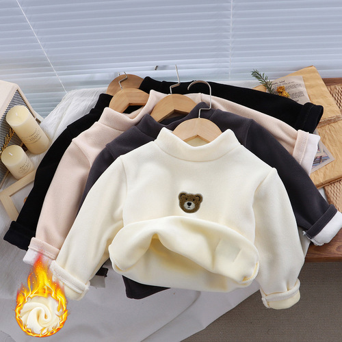 Children's base shirt new autumn and winter stylish versatile top unisex children padded thick sweatshirt long sleeve children's clothing