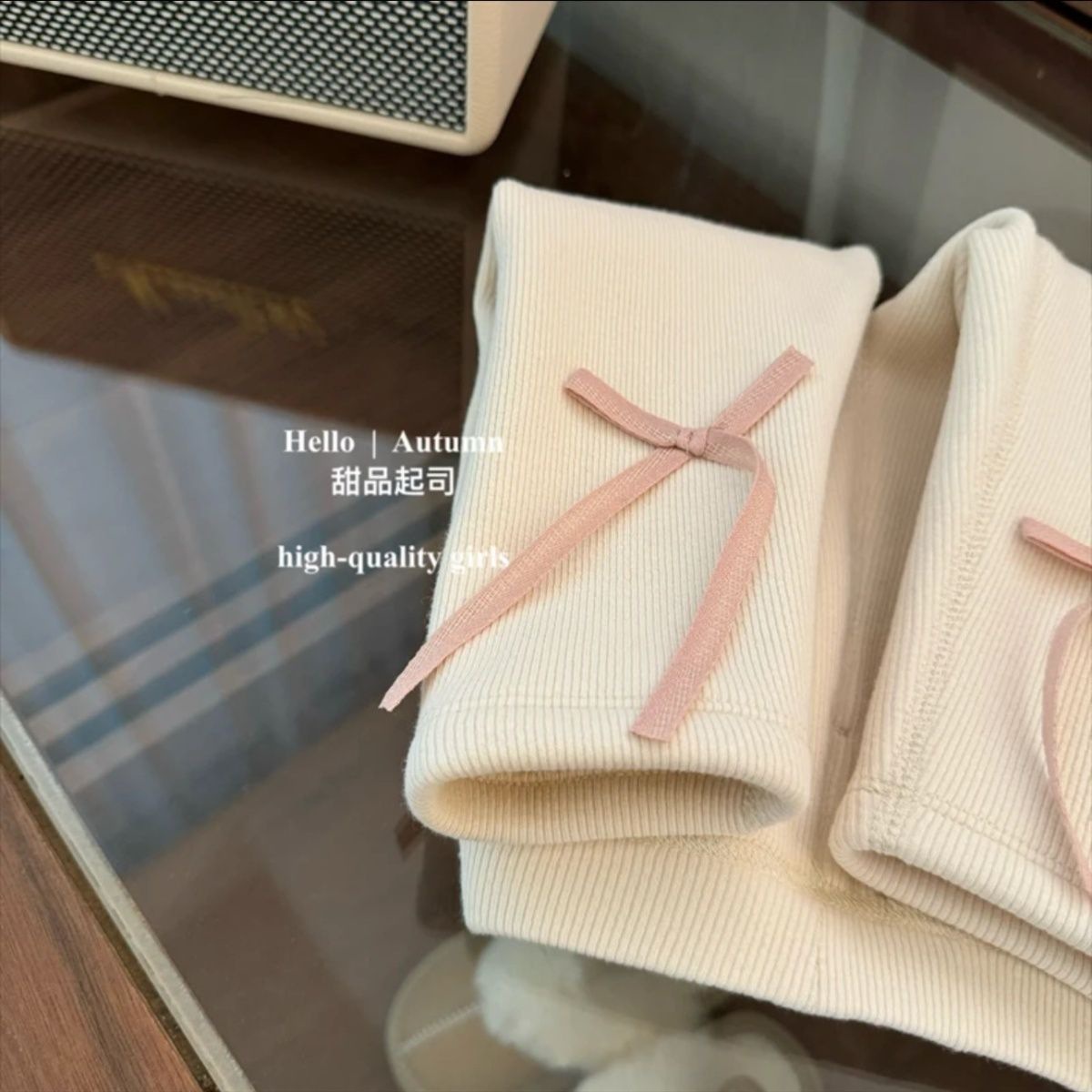 Autumn/Winter Girls' Leggings - Stylish, Trendy Korean Style, Fleece-lined, Thick, Solid Color, Bow-tie Long Pants