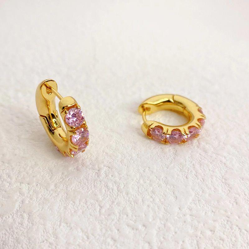 BV新款鑲嵌鋯石圓形金色耳環女歐美跨境氣質時尚高級感耳飾批發