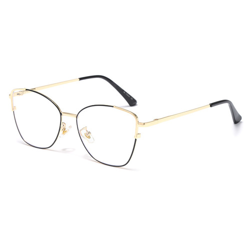 New Arrival European & American Cross-Border Fashion Anti-Blue Light Glasses with Metal Spring Hinges, Plain-Lens Retro Cat-Eye Frames for Women