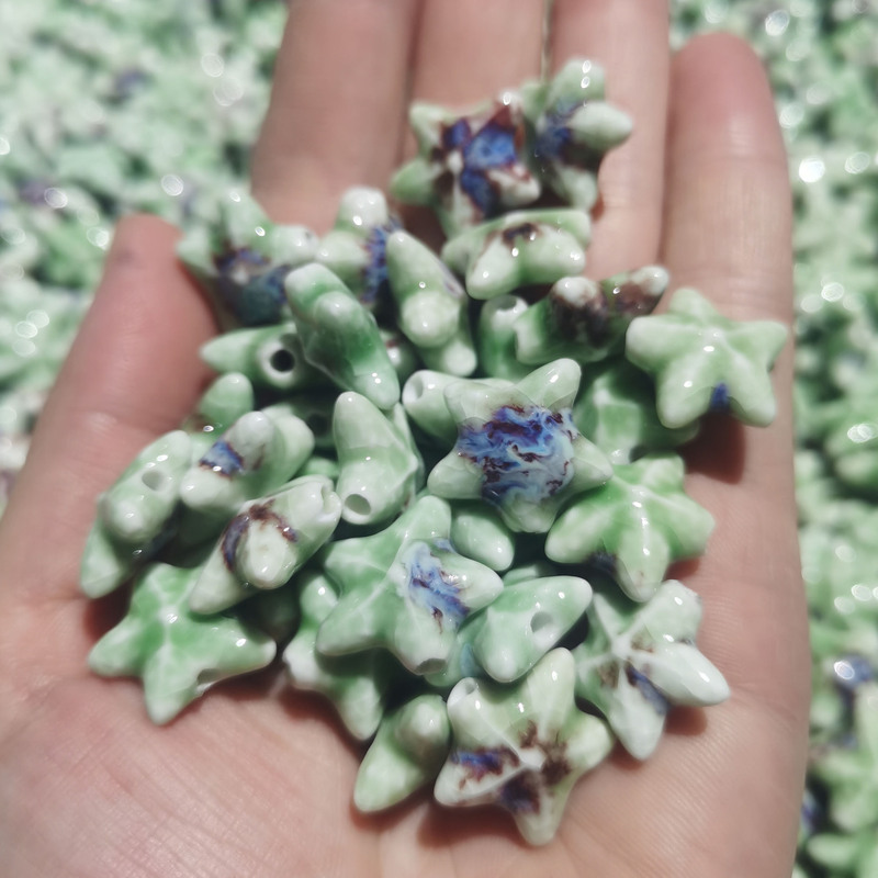 陶瓷海星高温窑变散珠配件串珠手工diy瓷珠手机链五角星手链项链|undefined
