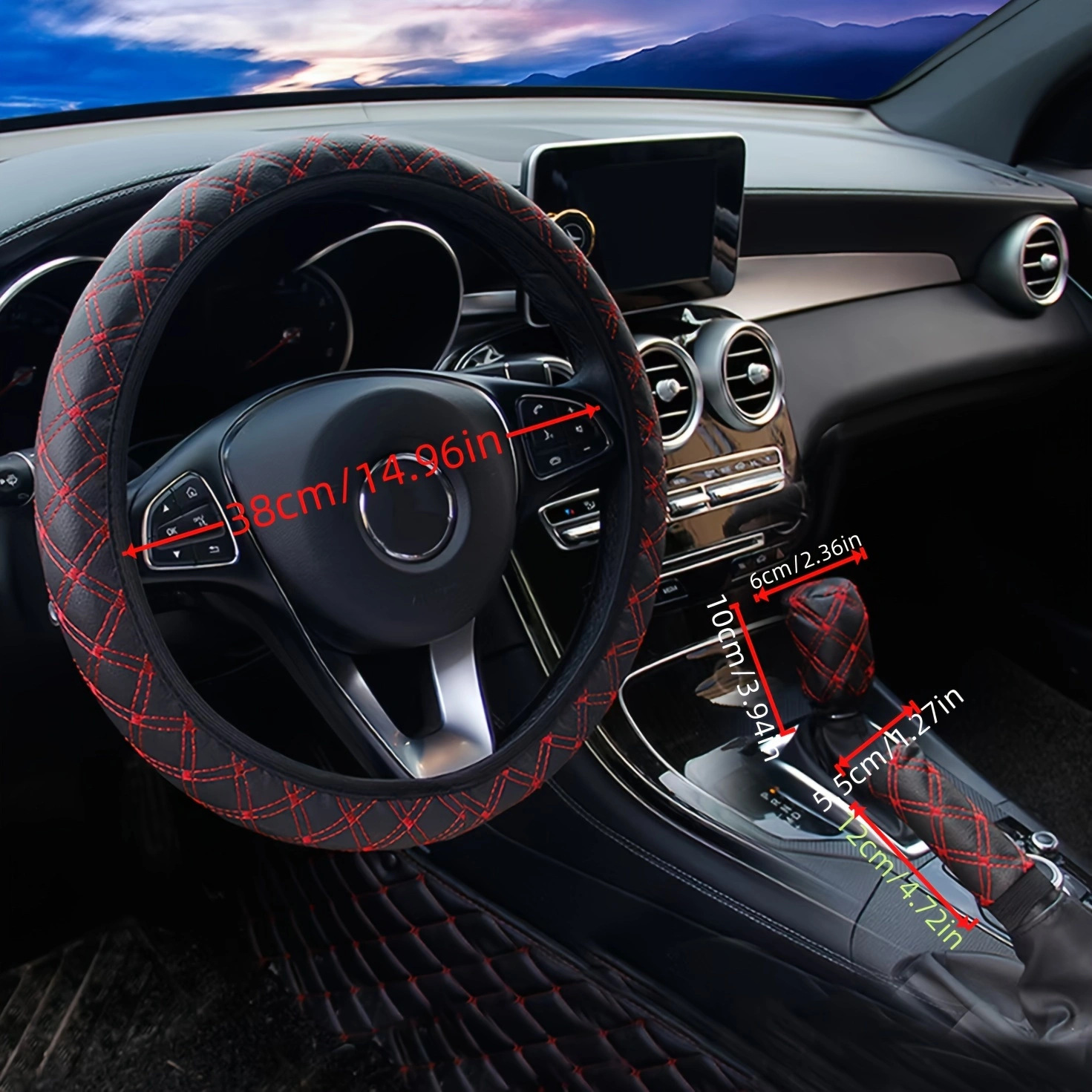 Cross-Border Foreign Trade Specializes in Quilted Embroidered Three-Piece Sets of Car Steering Wheel Covers, Handbrake Covers, and Gear Lever Covers for Amazon, Temu, and Shopee