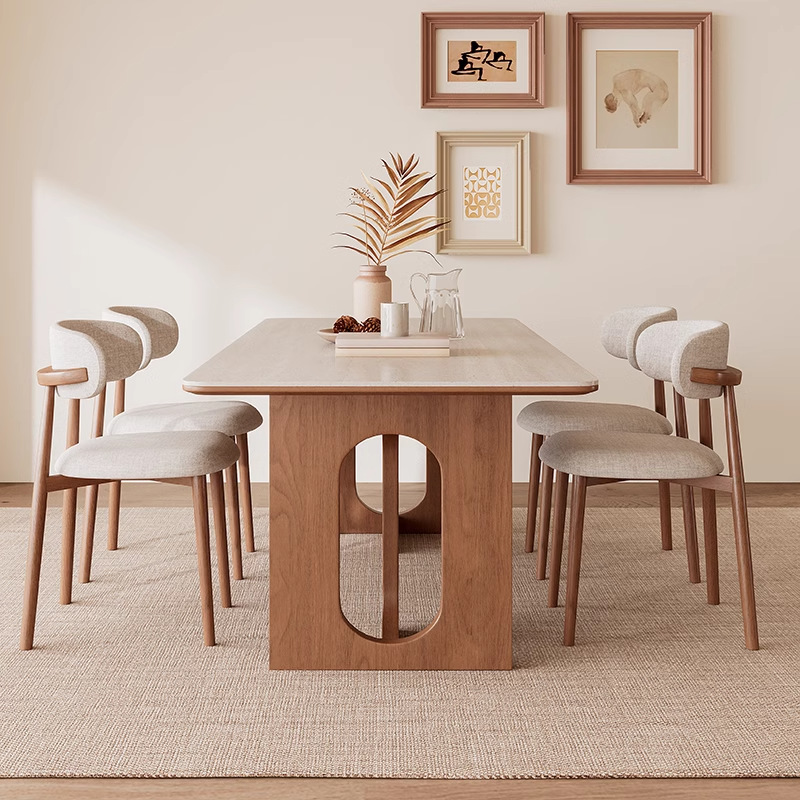 Danfans túnel de viento medieval piedra tabla mesa de comedor combinación de silla de madera de cera blanca viento silencioso rectangular retro 2024 nuevo