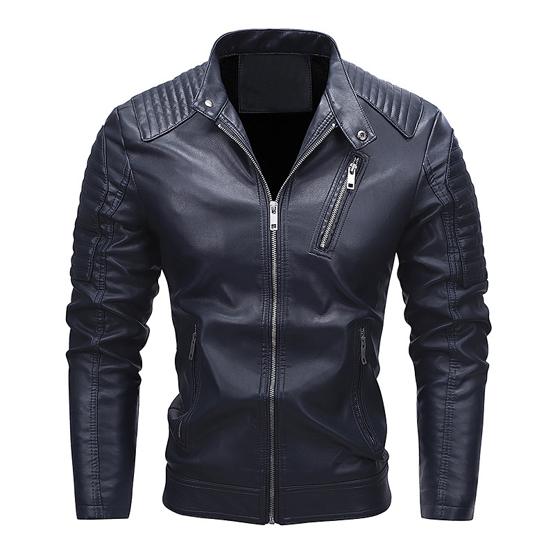 Giacca in pelle casual da uomo con cerniera, con cappuccio, tipo combinato, in velluto nero invernale, con collo alto_voghion.com