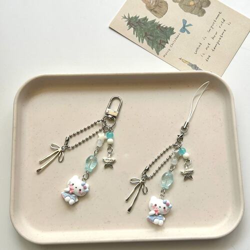 Original Kawaii Gumball Chain Ins Cartoon Cat Charm Phone Chain Card Holder Camera Ornament Student Gift Clip