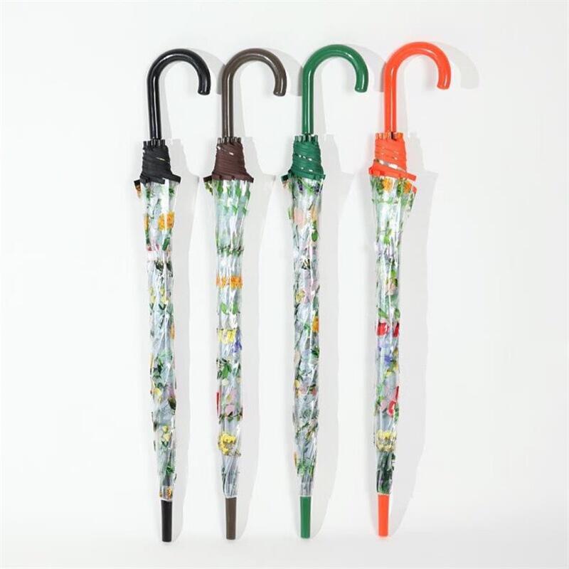 HX Transparent Umbrella Female Broken Flowers Slim Curved Handle Umbrella Long Handle Umbrella Semi-automatic Straight Umbrella Curved Handle Large Umbrella Umbrella