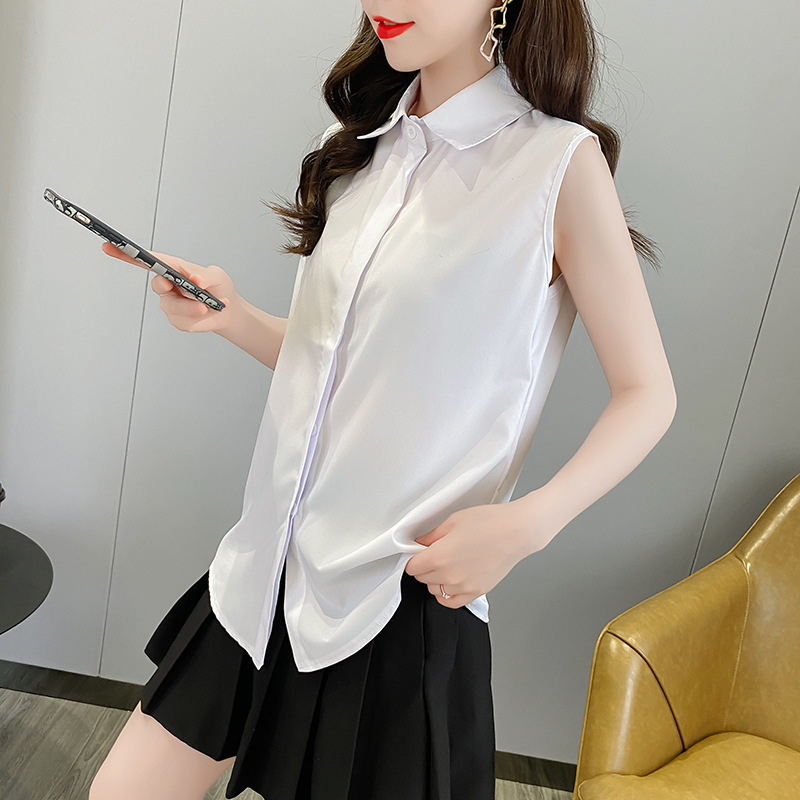 Sleeveless Shirt Women's Spring and Summer Sweater Base Inner Stacked Professional Shirt White Vest Shirt All-match Fake Collar