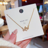 Brand necklace with bow, pendant, design chain for key bag , Korean style, light luxury style, simple and elegant design, trend of season