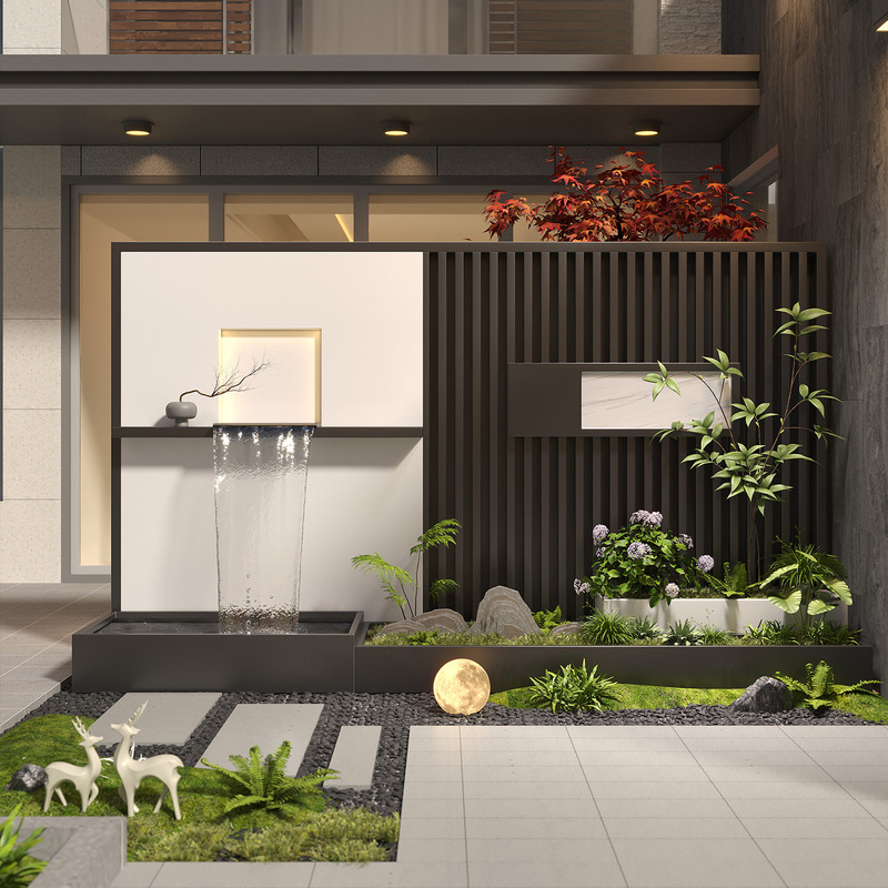 Courtyard Stainless Steel Flowing Water Landscape Wall Combination Outdoor Garden Villa Finished Metal Fish Pond Flower Box Landscape Landscaping