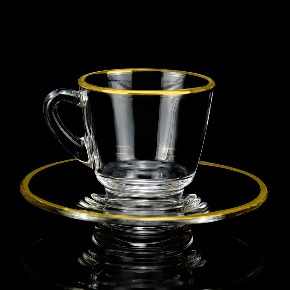 高颜值ins风拿铁咖啡杯 欧式复古玻璃咖啡杯 轻奢手工描金品茗杯