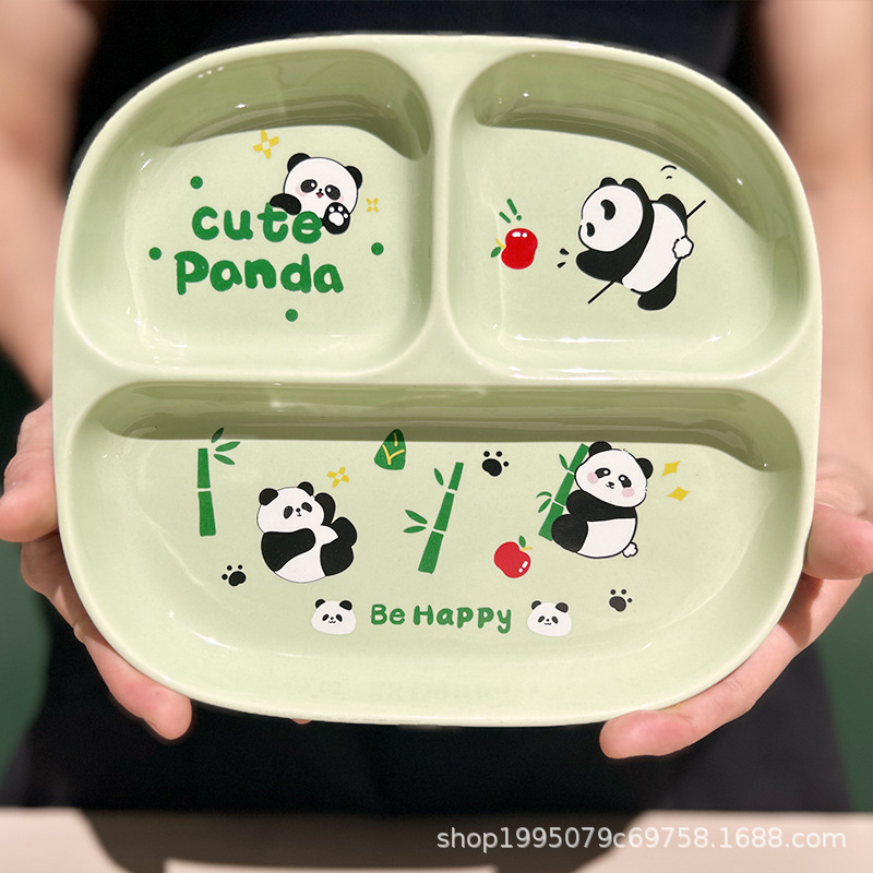 陶器製分割脂肪低減ディナープレート、一人用、家庭用朝食食器、子供用かわいい定量プレート、3分割ディナープレート|undefined