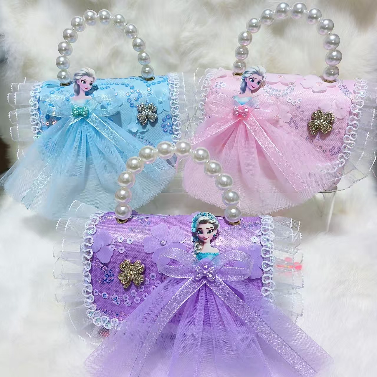 Bolso de princesa portátil de perlas, arco de encaje, bolso de hombro, bolso de cadena, bolso de cambio de Año Nuevo.