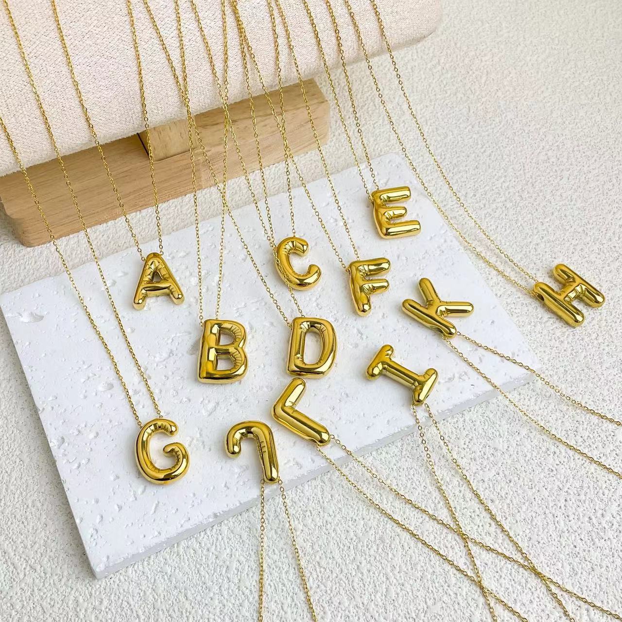 15g Weight Fashion Balloon Letter Necklace Titanium Steel 26 English Letter Necklace 3D Three-Dimensional Gold Plating Non-Fading