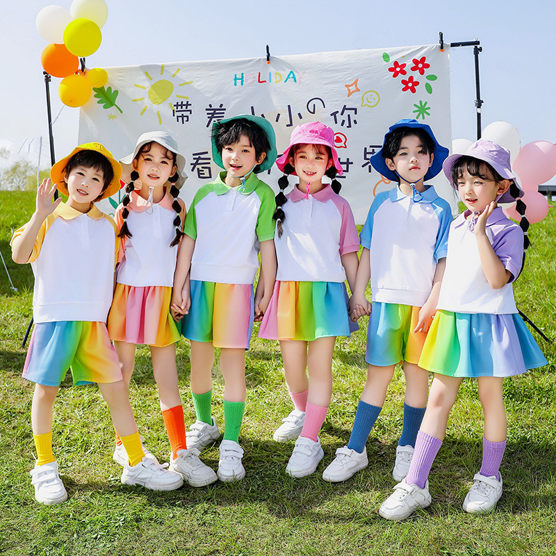 彩色兒童啦啦隊演出幼兒園表演服糖果色校服小學生班服運動會服裝