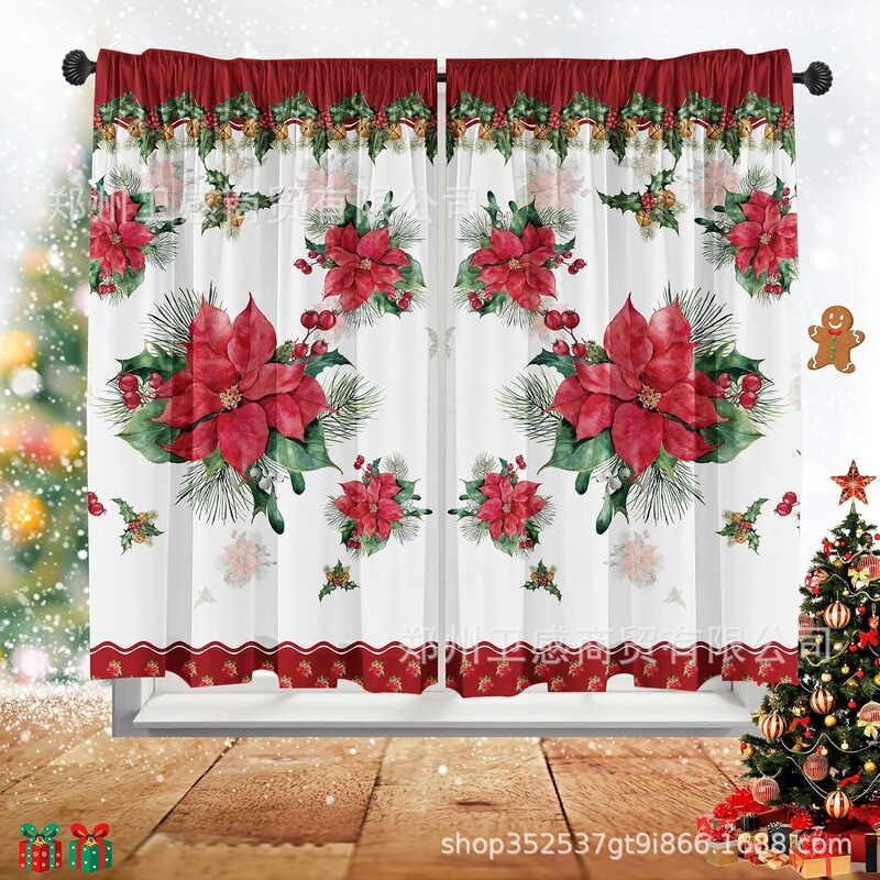 Amazon Bestseller: Red Christmas Curtain, Polyester Printed Decorative Curtain, No-Drill Installation, Kitchen Dust-Proof Hanging Curtain Amazon Bestseller: Red Christmas Curtain, Polyester Printed Decorative Curtain, No-Drill Installation, Kitchen Dust-Proof Hanging Curtain