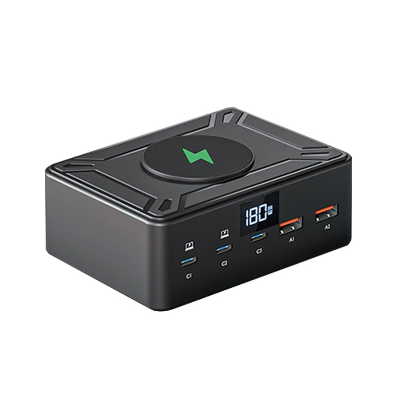 Умный адаптер с цифровым дисплеем PD100W настольный многопортовый зарядный блок с беспроводной зарядкой 190W, нитрид галлия, мультипортовый зарядник