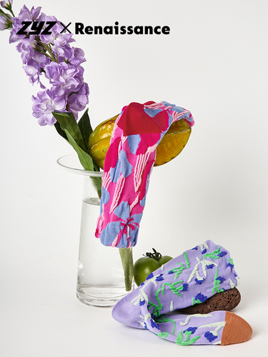 Renaissance sweet little fresh contrasting color mid-calf socks embossed sports women's socks spring and autumn thin boneless original design