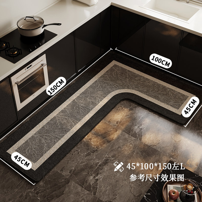 モダン軽豪華L型キッチンフロアマット滑り止め防油フットマット吸水吸油高級感可拭きフリースカーペット|undefined
