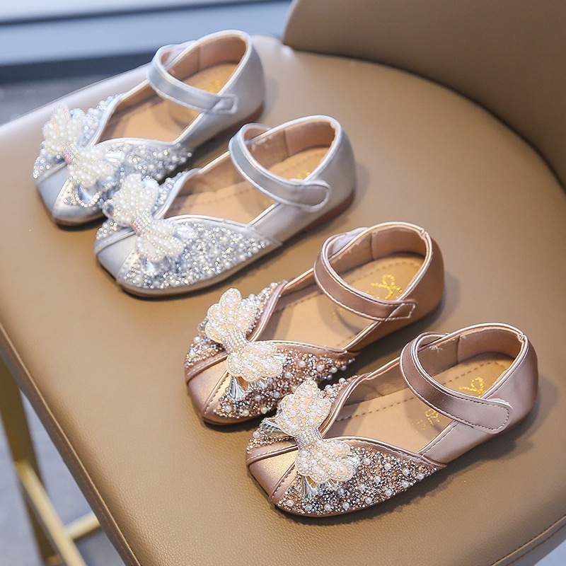 Sapato feminino estilo princesa, em couro com cristais, sola macia e laço, ideal para primavera/outono._voghion.com