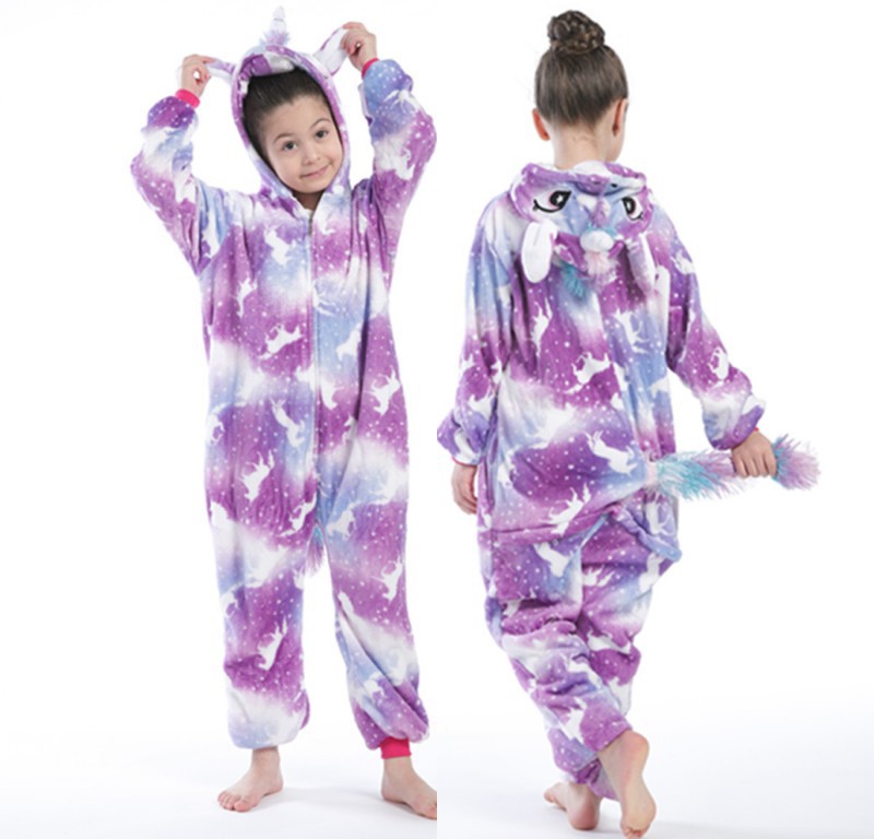 Flannel cute cartoon anime animal pajamas Unicorn rainbow starry sky horse dinosaur one-piece pajamas for men and women