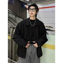 AK-385新款春秋百搭宽松纯色夹克男士韩版休闲简约翻领外套男上衣