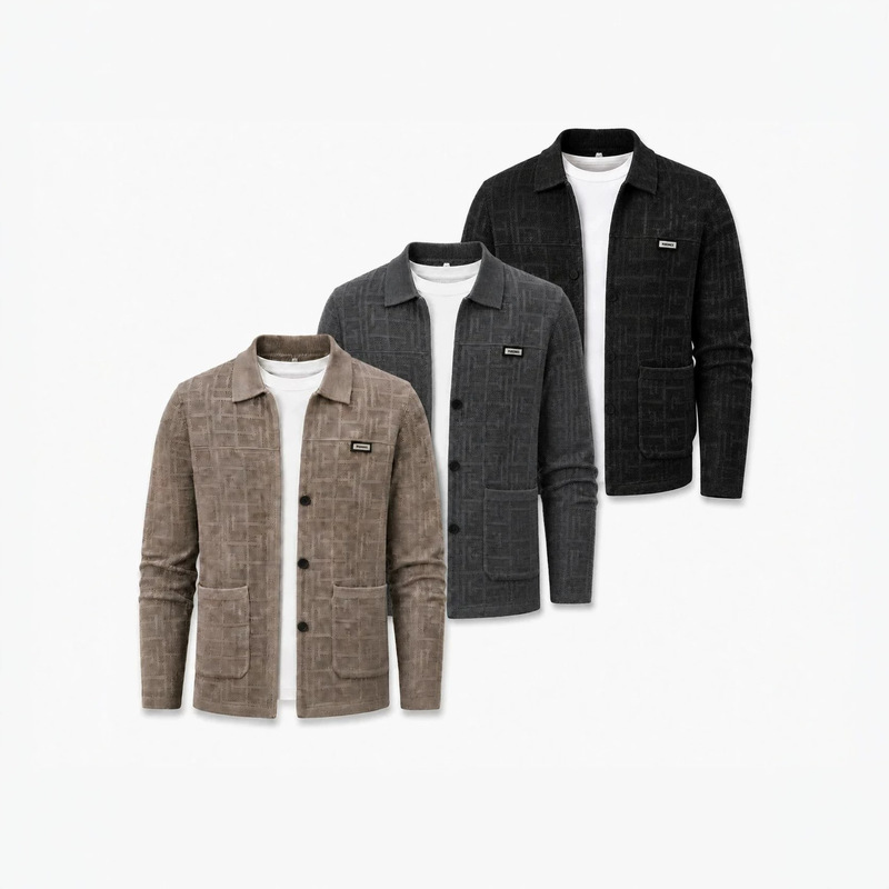 Luxury high-end men's knitted cardigan for spring and autumn, casual turn-down collar jacquard sweater jacket, men's outerwear, trendy top