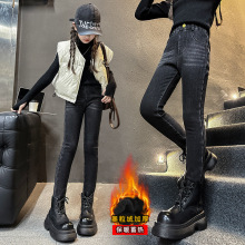 女童加绒牛仔裤秋冬季女孩洋气修身弹力小脚裤百搭一体绒紧身裤子