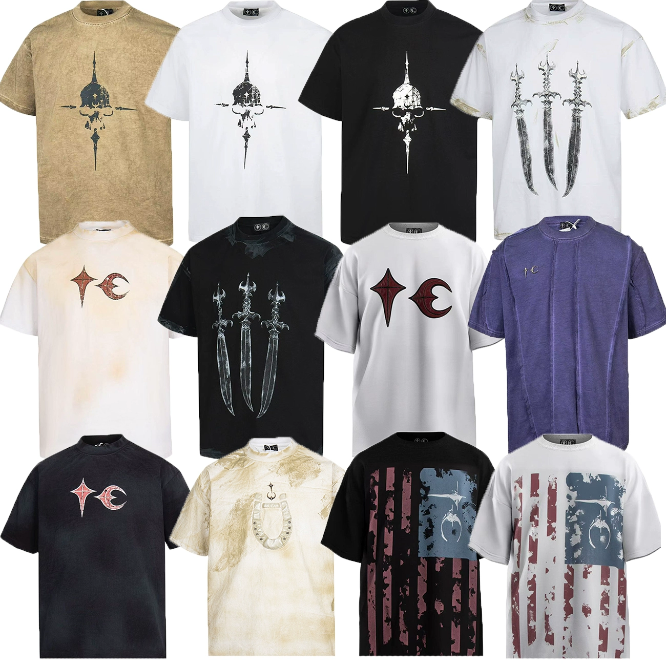 THUG CLUB VIBE ветер нишевые американские металлические звезды луны сшитая кожа пара с короткими рукавами