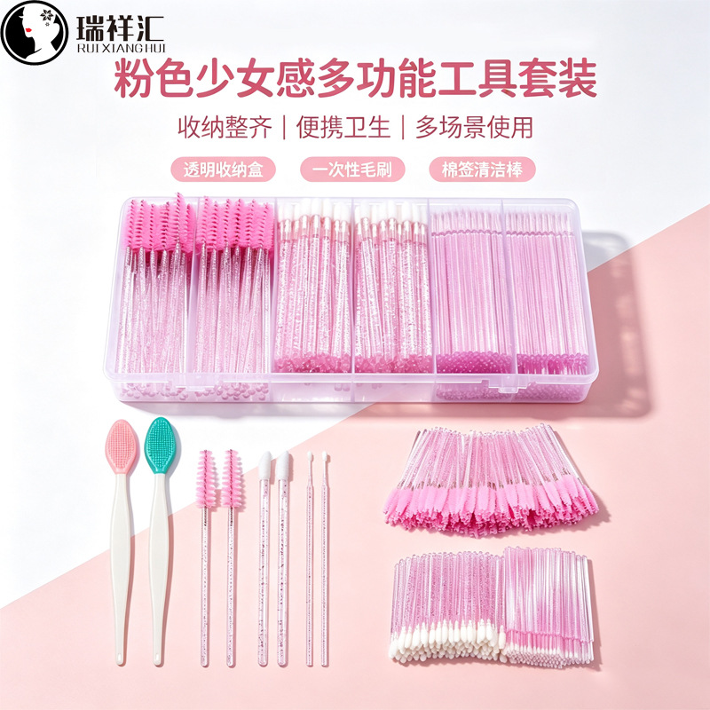 302支跨境水晶杆睫毛刷一次性眉梳螺旋刷彩色唇眉刷棉签化妆套妆