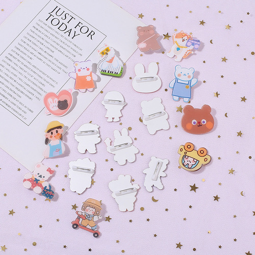 Ins Japanese cute children brooch cartoon girl teddy bear pin school bag charm badge princess accessories for girls
