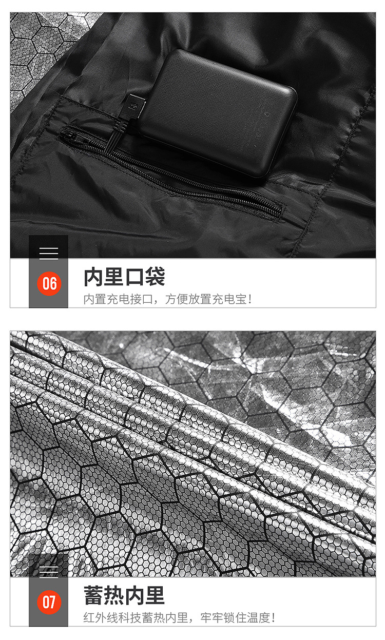 Cross-border exclusive supply of European, American and European code heating cotton-padded jackets, dual-control 15-zone intelligent constant temperature heating cotton-padded jackets for men in stock pic 21