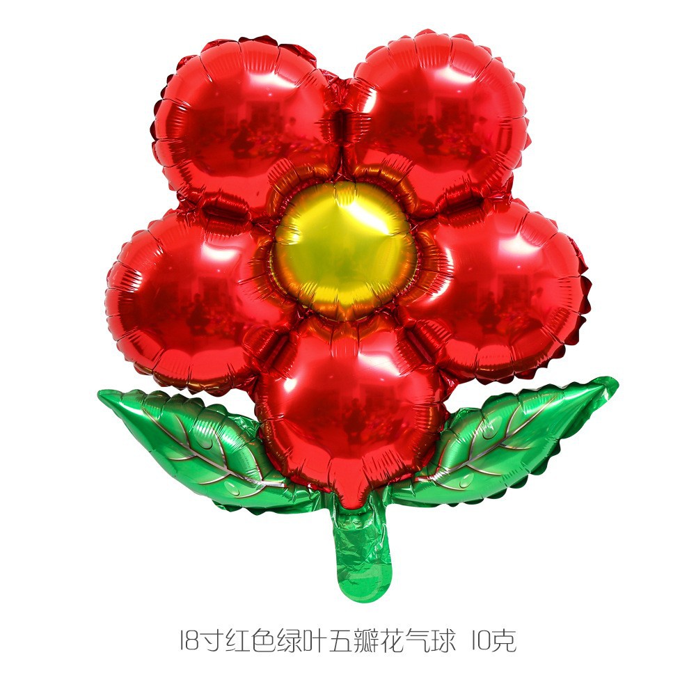 Green Leaf Five-Petal Flower Aluminum Foil Balloon 18-inch Flower Clover Baby Birthday Decoration Arrangement Aluminum Foil Balloon Wholesale