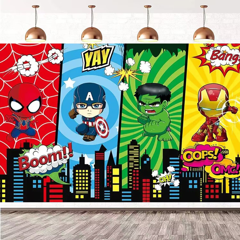 Foreign trade cross-border photography background cloth city hero birthday party decoration banner photo props