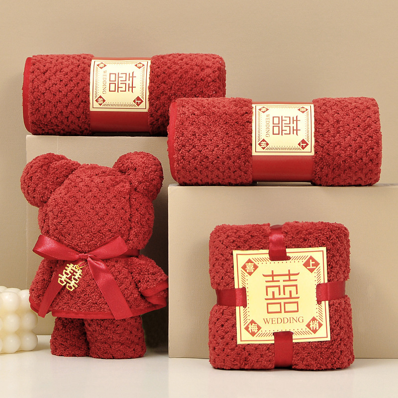 Pineapple plaid red towel wedding supplies hand gift bear towel wedding return gift for friends relatives towel