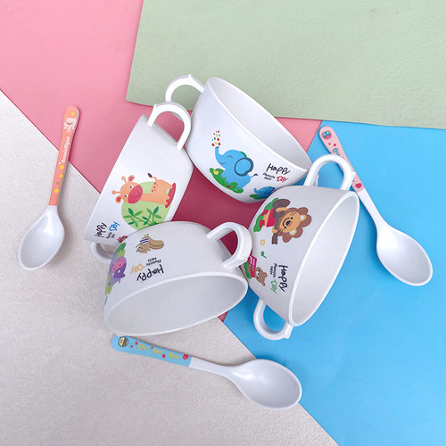 可爱卡通竹纤维儿童碗勺套装幼儿园家用宝宝双耳辅食碗饭碗汤碗